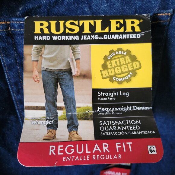 NEW Men's Jeans Wrangler Rustler Straight Leg Regular Fit 46 x 32 dark heavy NWT - Picture 8 of 11